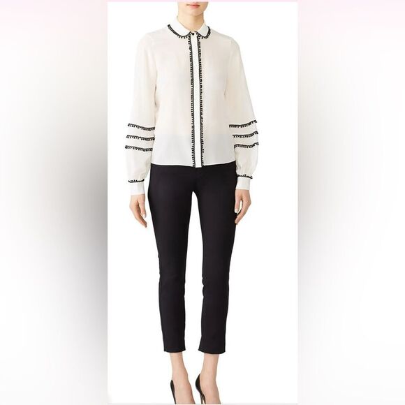ALEXIS Baylee Button-front Silk Top With Pompom Trim In White - Picture 1 of 12